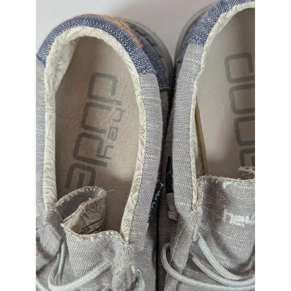 Hey Dude Wally Youth Grey Blue Linen Slip On Loafers Shoes Kids Size 6